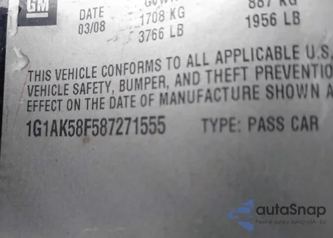 2008 Chevrolet Cobalt Ls from USA, damaged, VIN 1G1AK58F587271555